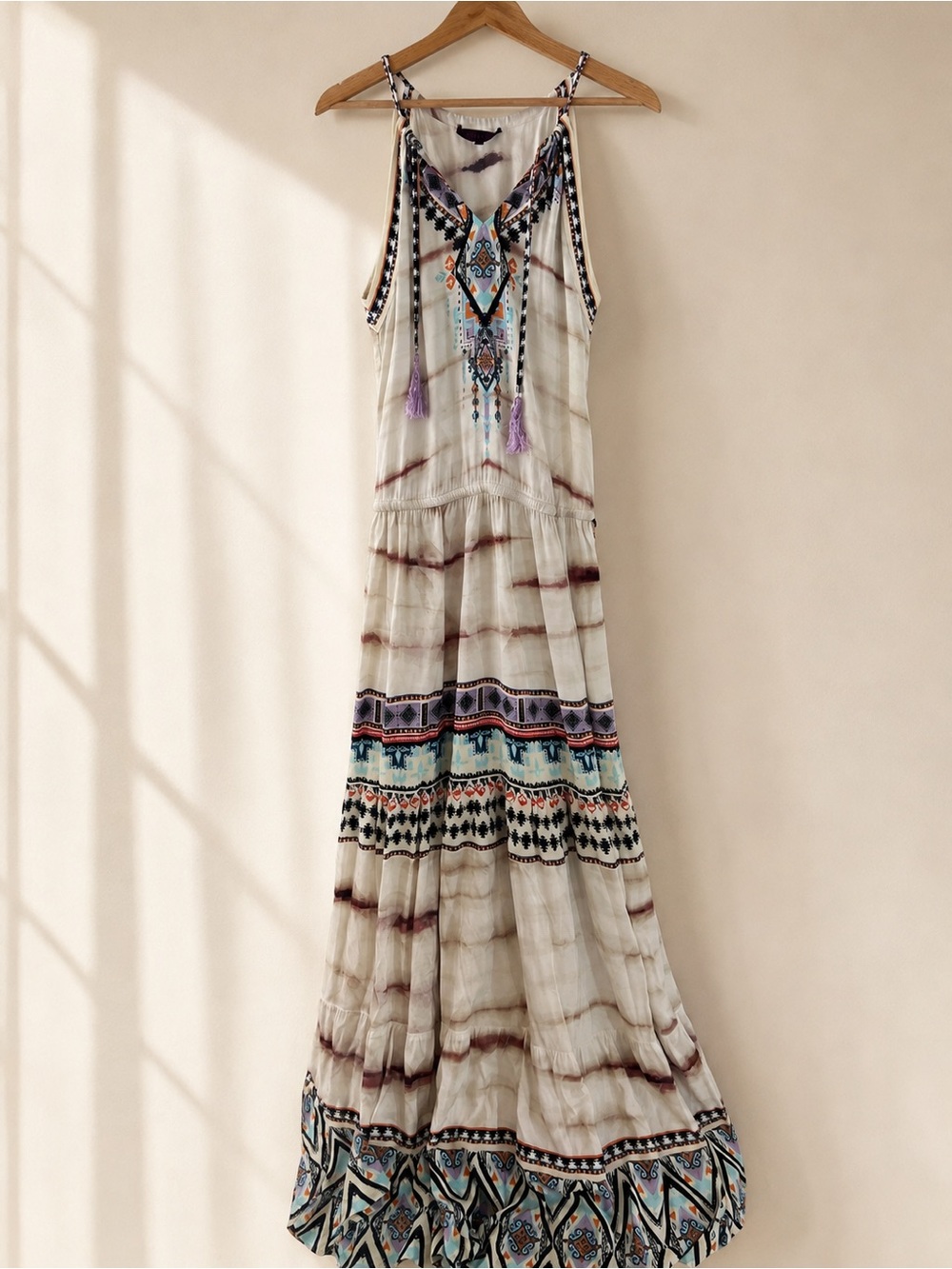 Hale Bob Bohemian Drawstring Tassel Maxi Dress Small